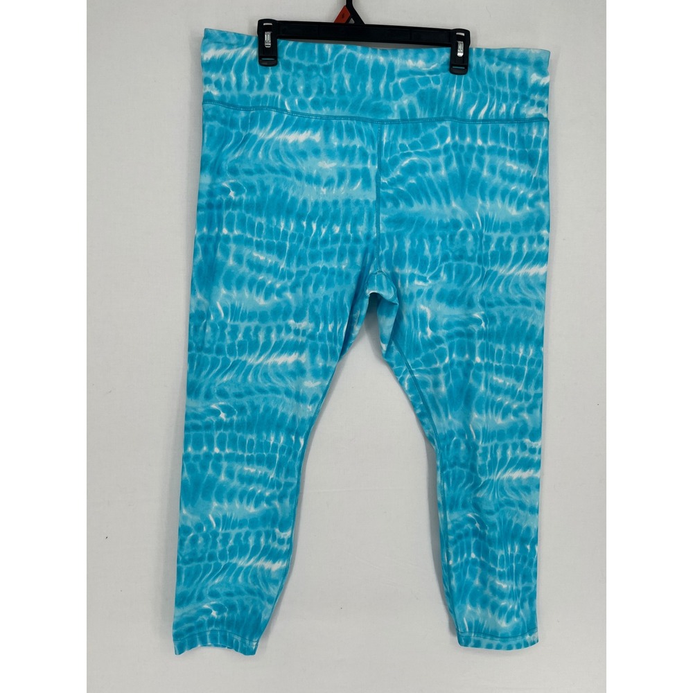 Lands' End Womens 2X Blue Water Ripple Print Active Leggings Cropped Yoga Pants